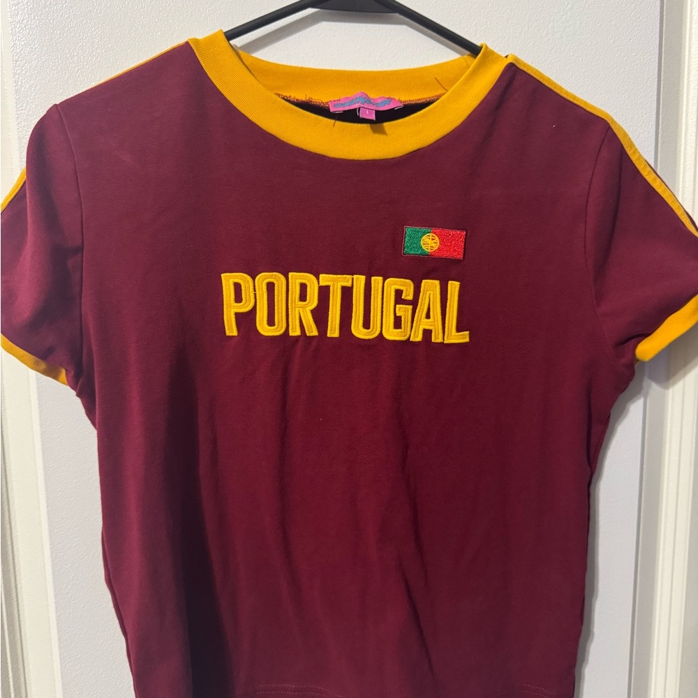 Edikted T-Shirt - Burgundy and Yellow